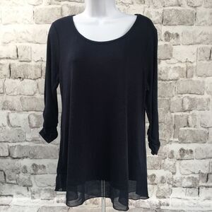 Style & Co Women's Size M Tee Blouse 3/4 Sleeve Sheer Shirring Navy Blue NWT